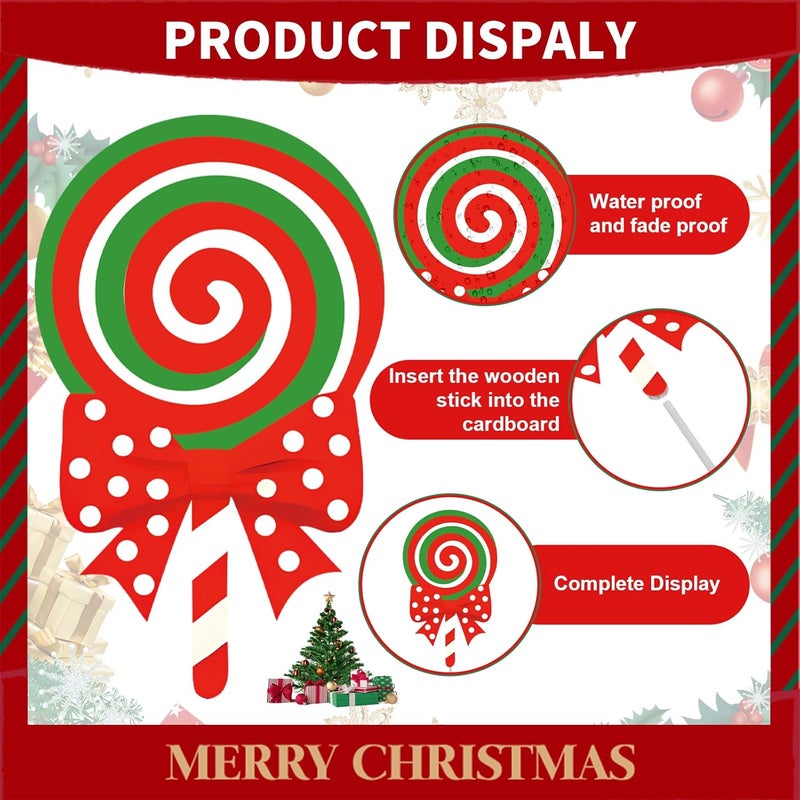 PhyLence 12-Piece Christmas Lollipop Yard Signs with Stakes Decorations – Assorted Candy Cane Peppermint Designs 14 Inches Large Outdoor Holiday Candy Signs for Garden, Lawn, Driveway, and Christmas Party Favor - Image 3